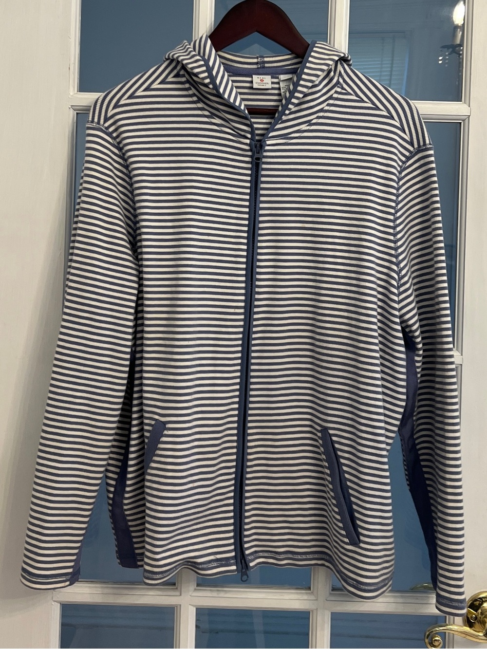 REAL CLOTHES SALON Z Women’s Blue White Striped Cotton Zip Hoodie Jacket Plus 2X